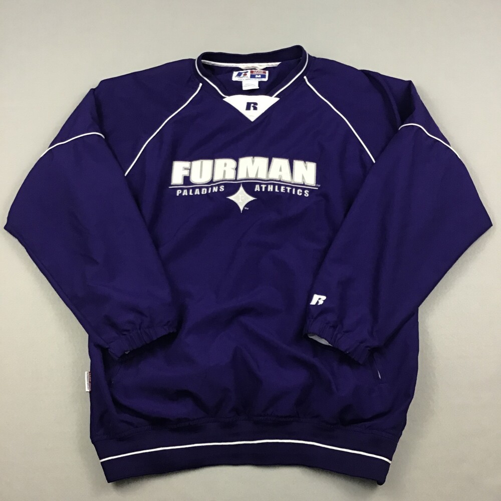 Furman Paladins Jacket Men Medium Purple Russell Windbrear Pullover Pockets M